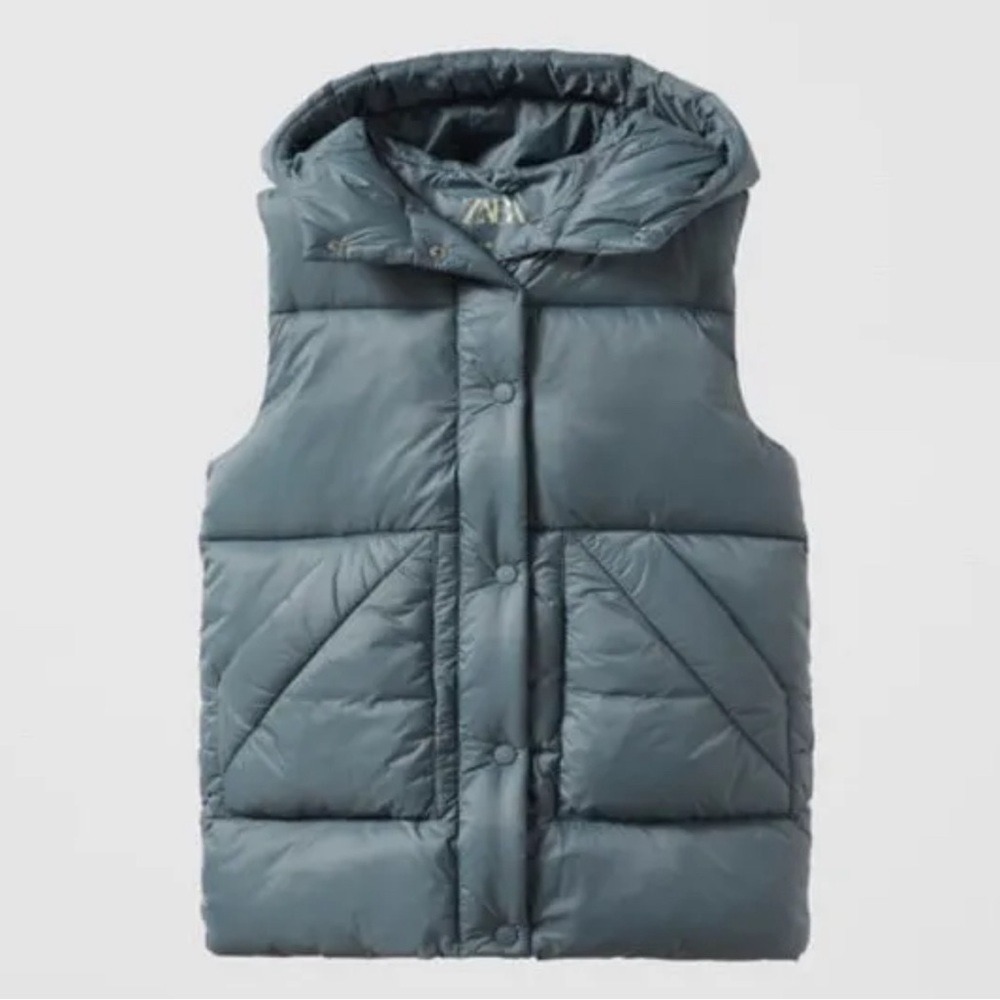 Kids Hooded Puffer Vest - Slate Blue